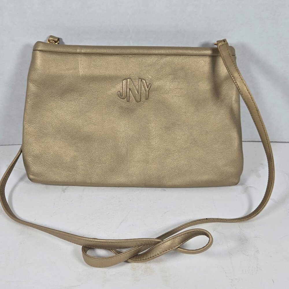 Jones New York Gold Shoulder Bag Purse Faux Leather Womens Inner Pocket